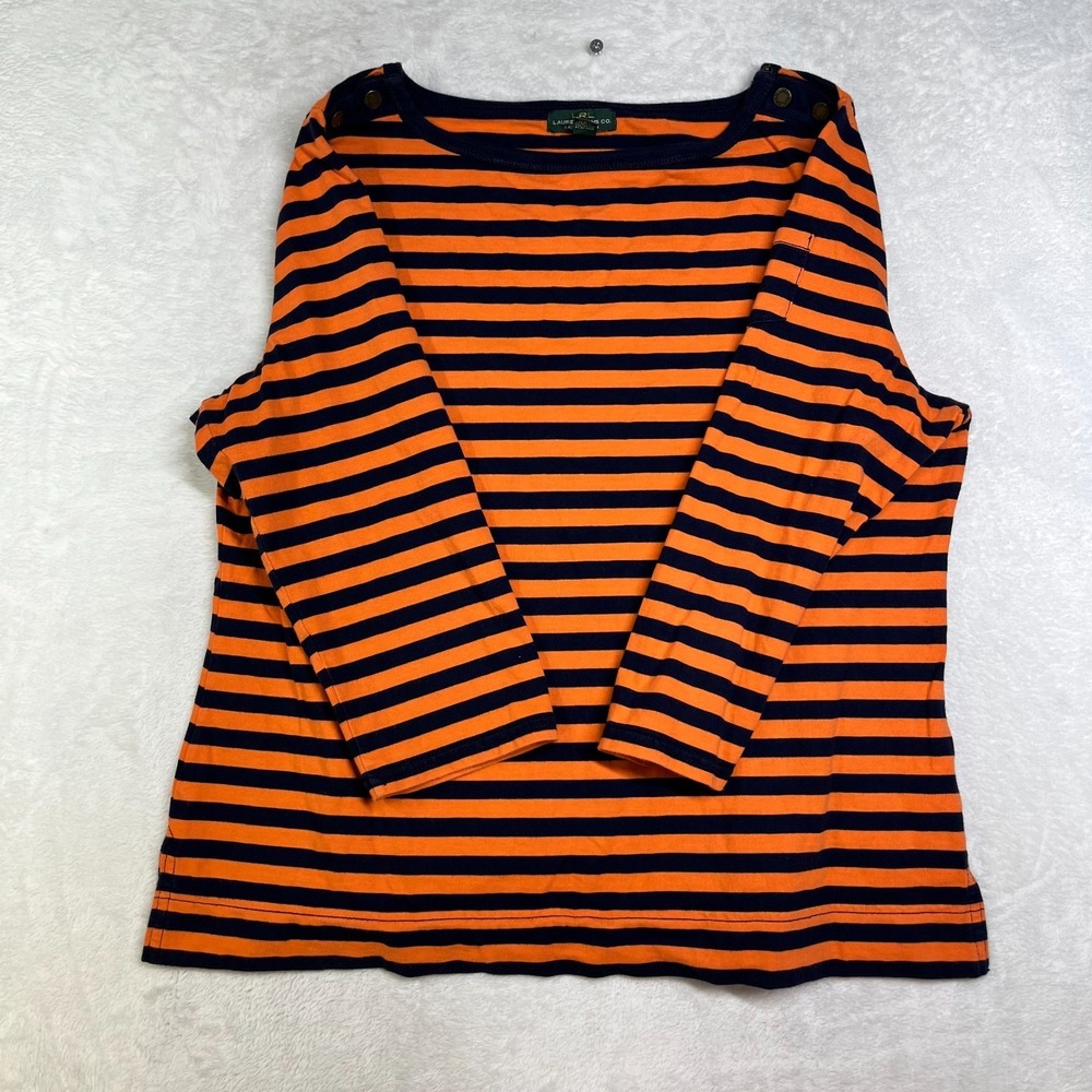 Lauren Jeans Co. Ralph Lauren Button Shoulder T-Shirt Womens Orange Striped - XL
